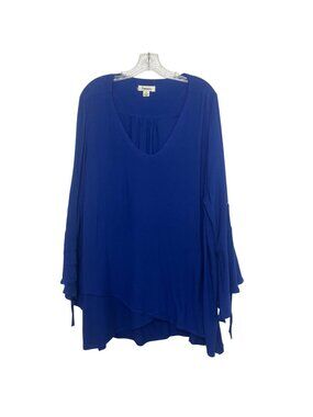 Beme Long Sleeve Vneck Top Shirt Size 16 Blue New WOT Bell Sleeves Blouse